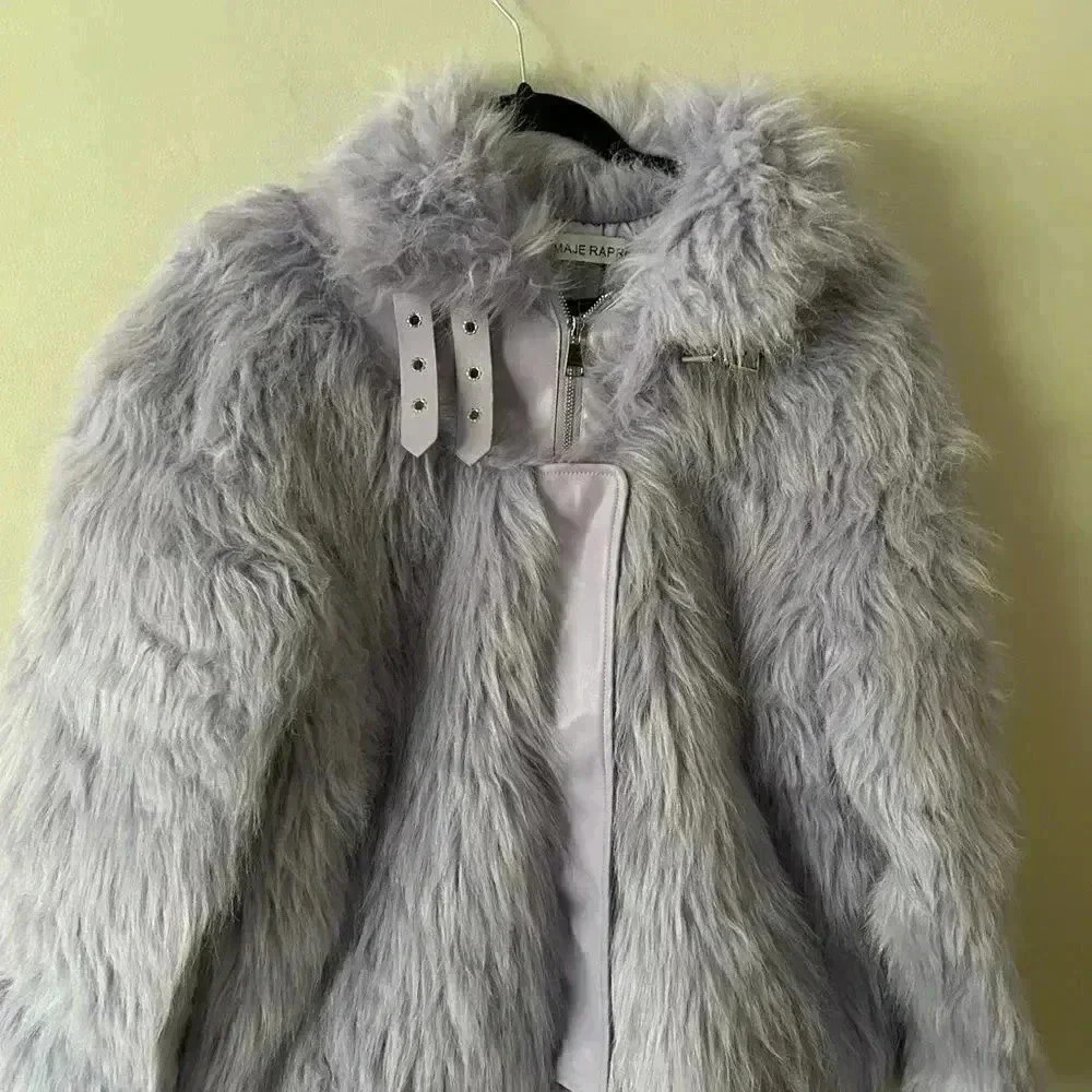 Maje Rapri faux fur lilac jacket  small - Picture 5 of 10